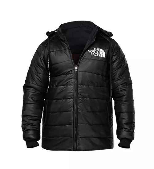 کاپشن سیلیکونی دو رو مردانه کلاه دار مشکی North Face
