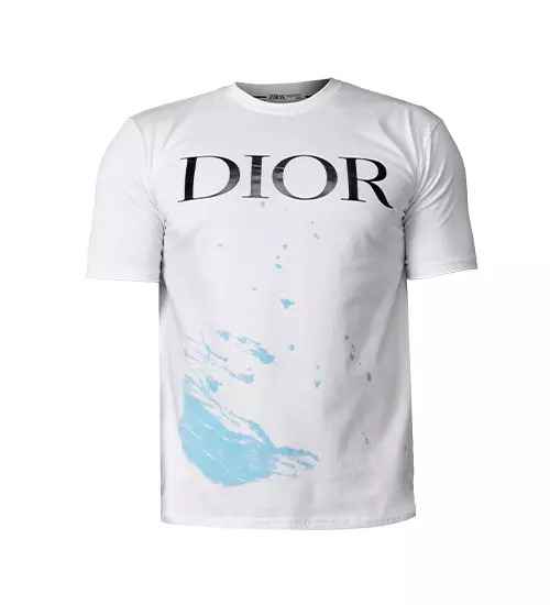 تیشرت نخ پنبه یقه گرد Dior مردانه سفید طرح دار