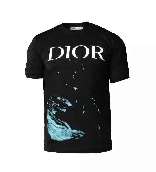 تیشرت نخ پنبه یقه گرد Dior مردانه مشکی طرح دار